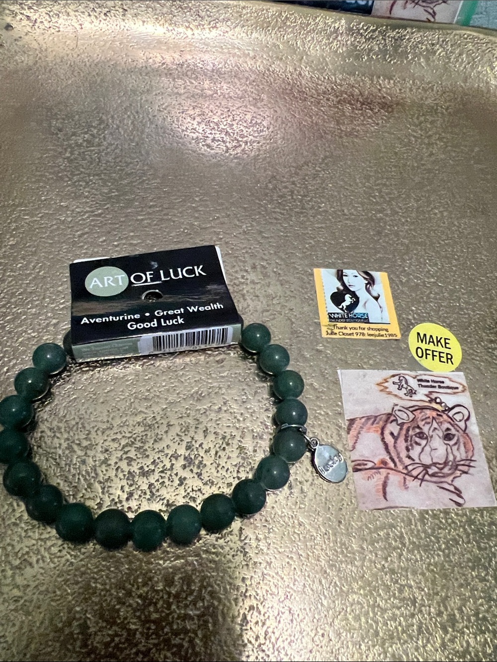 #2041: Unisex’s Art of Luck Aventurine Bead Bracelet/Dark Green - Picture 3 of 15